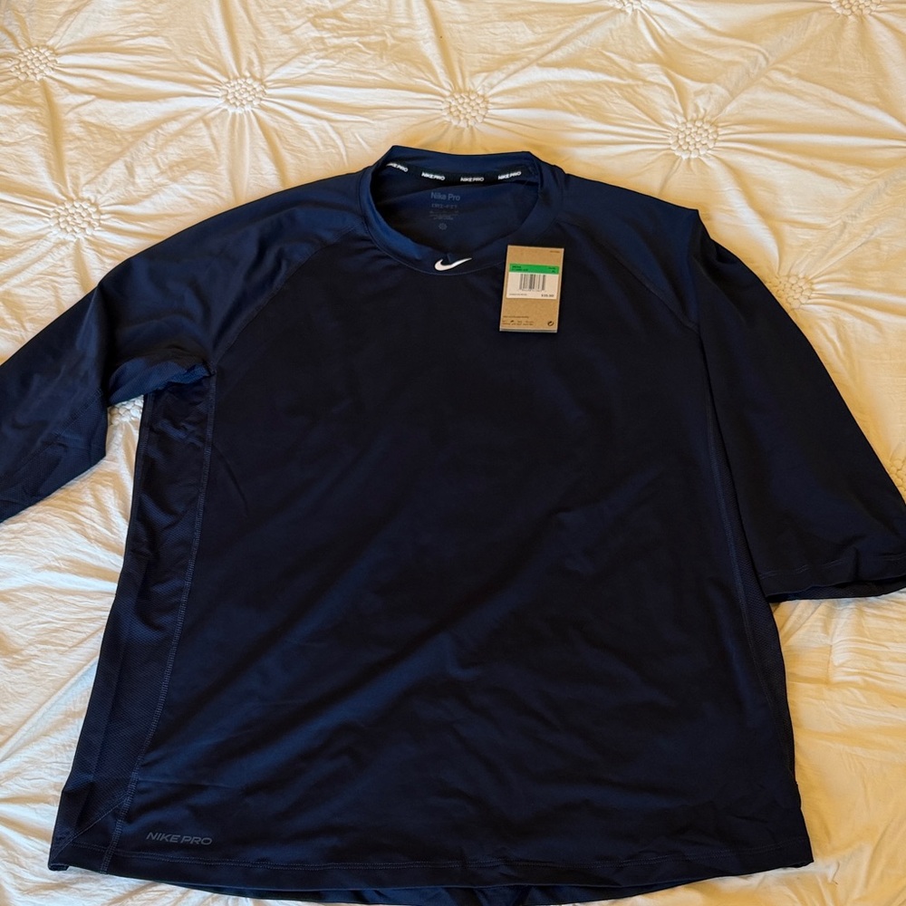 ✅NWT-Nike Pro Men's Dark NAVY Blue 3/4 length Sleeve. XL.